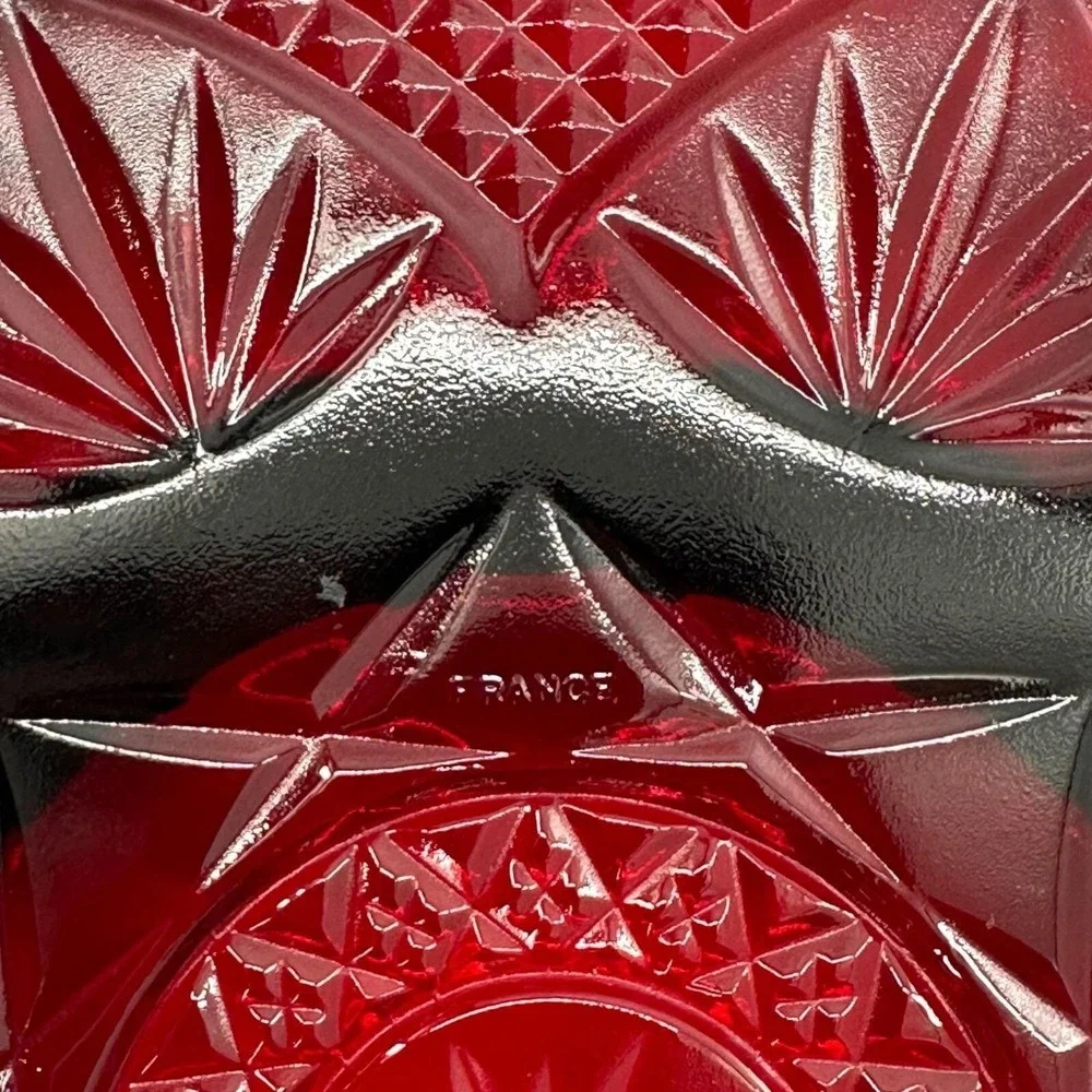 Vintage Luminarc Ruby Red Glass Plate Geometric France Relish 10